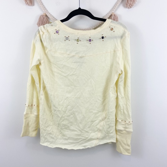 Free People Wild Ride Beaded Henley In Egg Shell - Picture 3 of 8